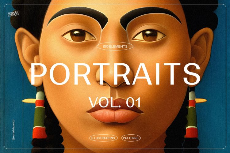 Portraits – Vol.01 150款手绘原始部落土著民族人物肖像人像头像插图插画图片素材