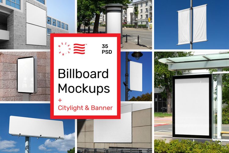 City Billboard Mockups & Banners 35款户外广告牌道旗高炮灯箱横幅海报设计ps样机素材展示效果图