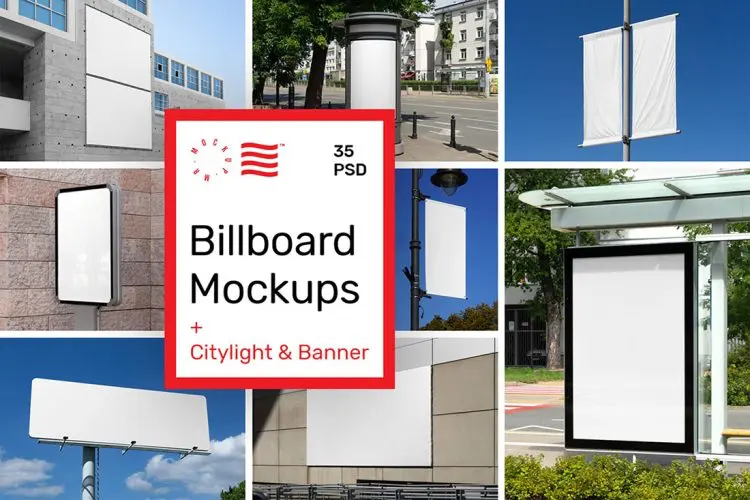 City Billboard Mockups & Banners 35款户外广告牌道旗高炮灯箱横幅海报设计ps样机素材展示效果图