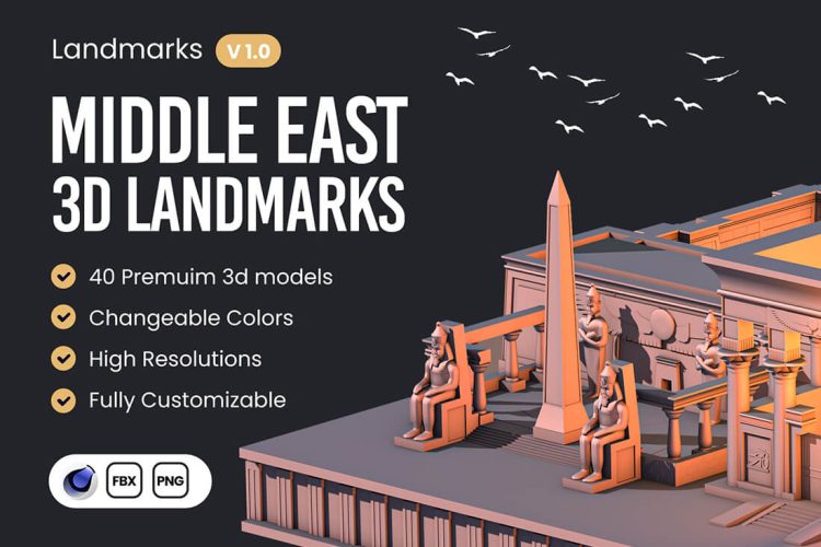 Moorgan 3d landmarks Pack (v1.0) 40款沙特阿联酋迪拜埃及3D地标城市建筑金字塔c4d模型素材源文件