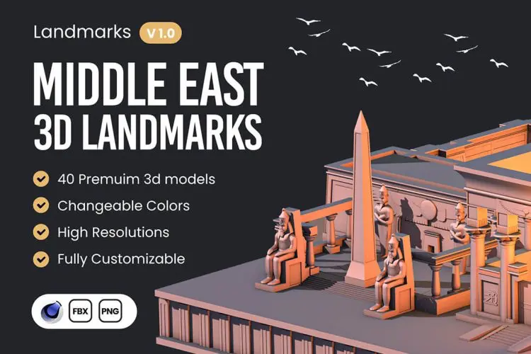 Moorgan 3d landmarks Pack (v1.0) 40款沙特阿联酋迪拜埃及3D地标城市建筑金字塔c4d模型素材源文件