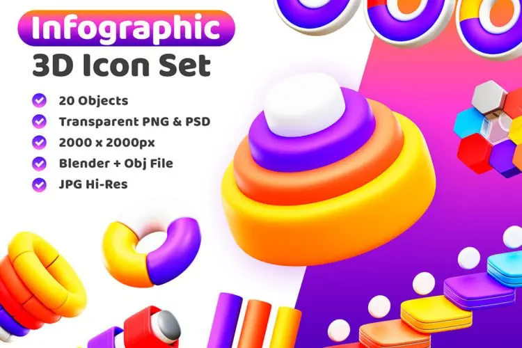 3d Infographic Icon 20款数据可视化图表分析3D图标icon素材webp免抠图国外设计素材