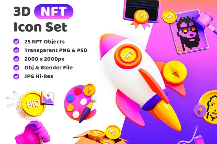 3D NFT Icon 25款NTF市场应用3D图标icon素材webp免抠图国外设计素材