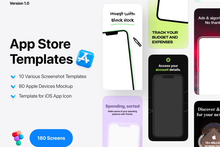 App Store Templates App Store苹果商店应用屏幕快照预览宣传轮播图片排版设计figma素材模板