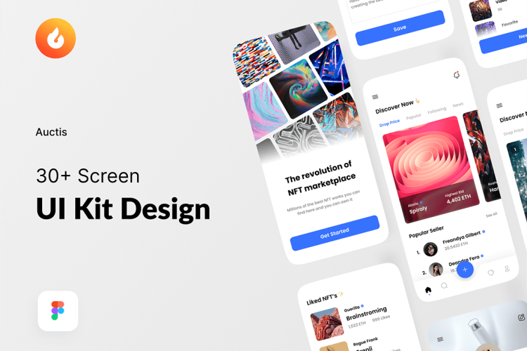 Auctis – NFT Marketplace UI KIT 38屏国外NFT市场虚拟物品商店应用app界面设计明暗UI套件设计素材