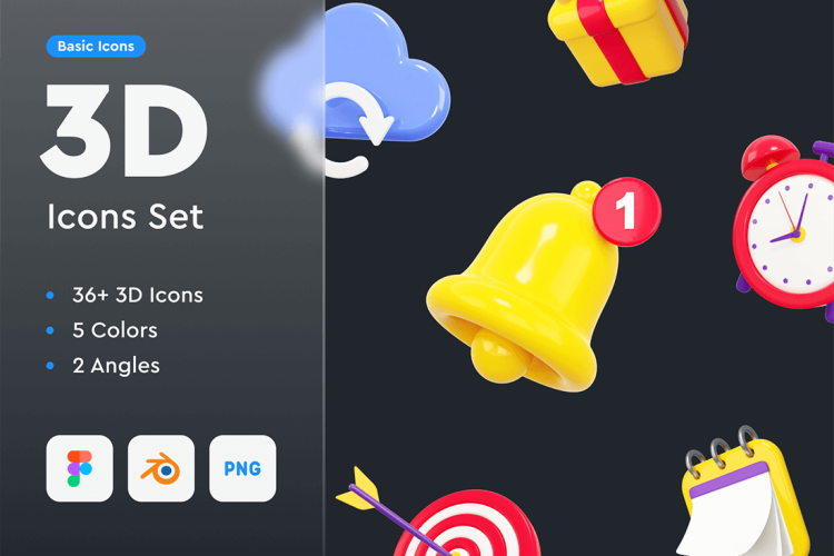 Basic 3D Icons Set 36款3D卡通立体效率消息提醒通知待办icon图标png免抠图片素材