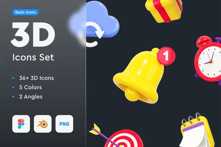 Basic 3D Icons Set 36款3D卡通立体效率消息提醒通知待办icon图标webp免抠图片素材