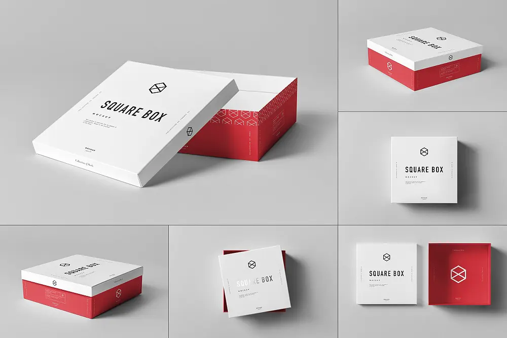 Square Shoe Box Mock-up 正方形鞋盒纸盒天地盖包装盒设计作品贴图ps样机素材国外mockup设计模板