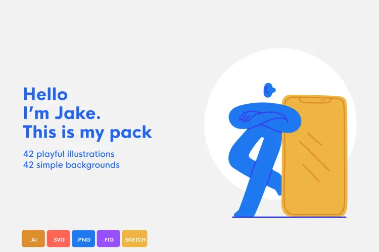 Jake 42款趣味角色人物动作抽象插图矢量设计素材 Ai格式