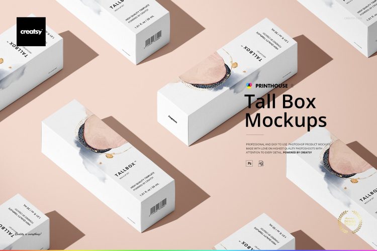 Tall Box Mockups 7款长方形纸盒产品包装盒设计贴图ps样机素材国外设计模板