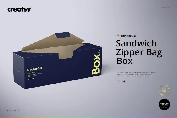 Sandwich Zipper Bags Box Mockup Set 长方形纸盒产品包装盒飞机盒空白贴图ps样机素材国外设计模板