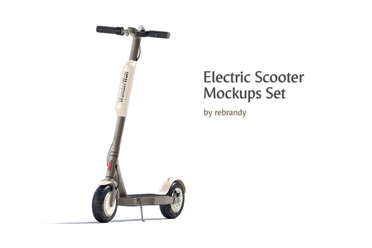 Electric Scooter Mockups Set 折叠代步电动滑板车logo印花图案设计贴图ps样机素材国外设计模板