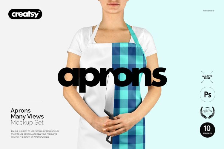 Apron Many Views Mockup Set 厨房模特围裙咖啡工作服印花图案设计贴图服饰样机素材psd模板