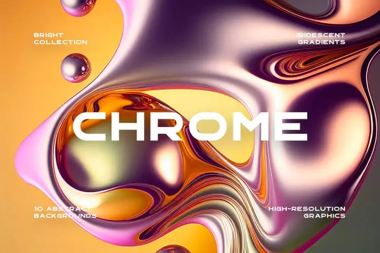 Liquid Gradient Chrome Backgrounds 10款抽象艺术液体金属流体渐变3D未来科幻海报背景底纹图片素材