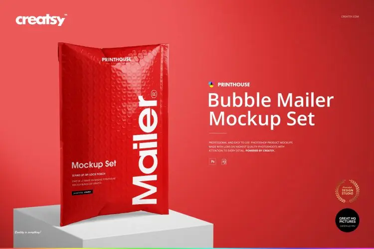 Bubble Mailer Mockup Set 防震气泡膜信封袋快递运输包装设计贴图ps样机素材国外设计模板
