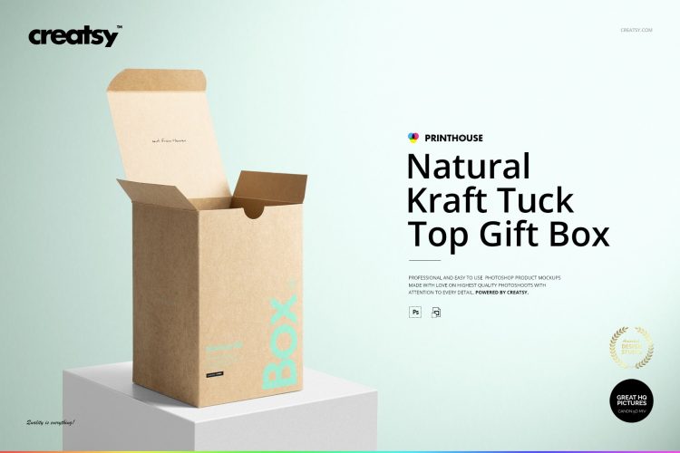 Kraft Tuck Top Gift Box Mockups Set 长方形牛皮纸包装盒纸盒飞机盒空白贴图ps样机素材国外设计模板