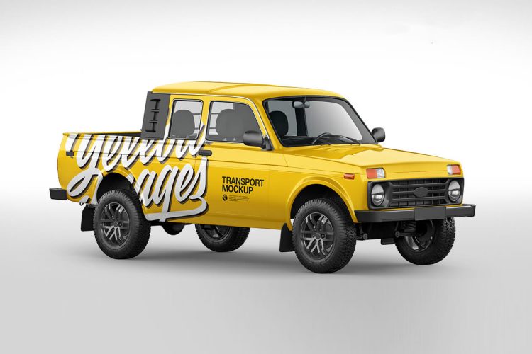 Pickup Truck Mockup Pack 小型敞蓬载货卡车多角度模拟效果展示样机mockup智能贴图psd素材