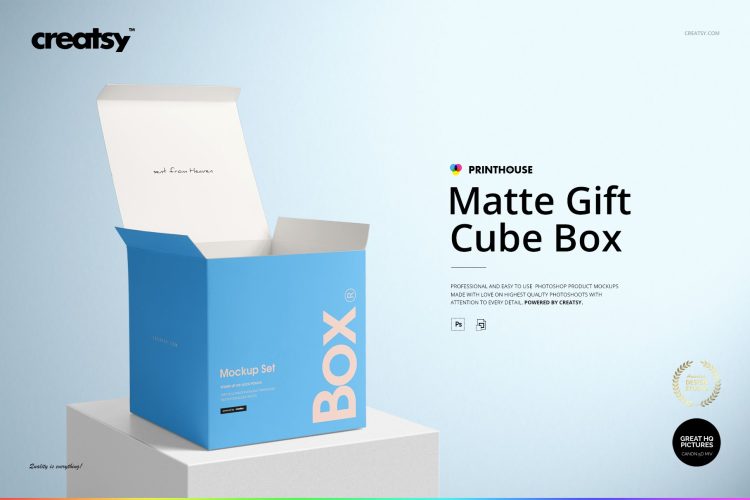 Matte Gift Square Box Mockup Set 哑光正方形纸盒飞机盒包装盒产品包装空白贴图ps样机素材国外设计模板