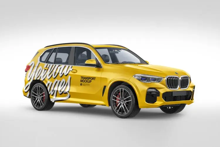 Crossover SUV Mockup BMW宝马X5旅行车SUV汽车车身广告设计贴图ps样机素材展示效果模板