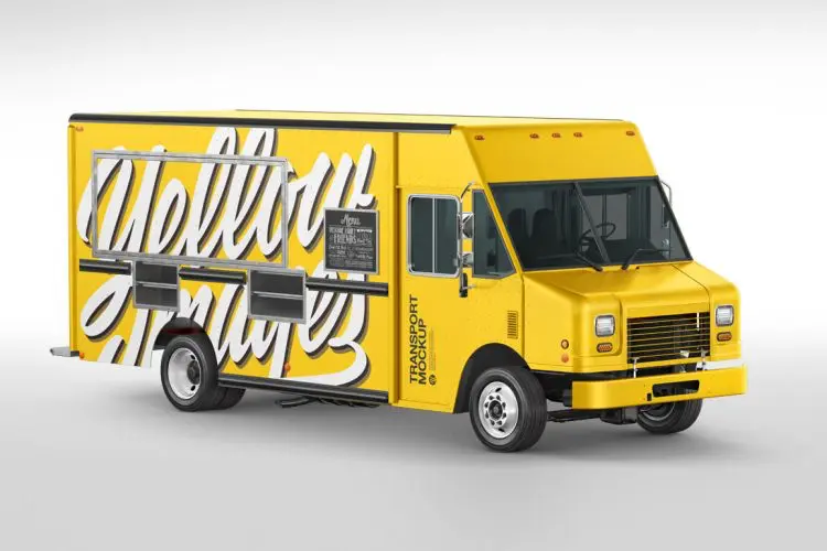 Food Truck Mockup Pack 流动美食冰激凌餐车汽车广告图案设计贴图ps样机素材国外设计模板