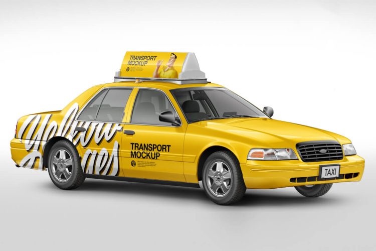 New York Taxi Mockup Pack 出租车多角度模拟效果展示样机mockup智能贴图psd设计素材模版