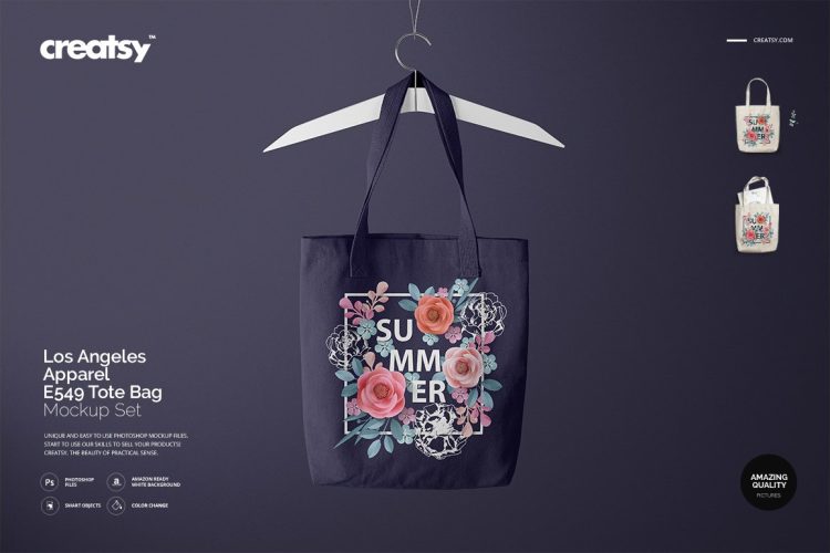 Los Angeles Apparel Tote Bag Mockup 单肩帆布包拎袋环保袋购物袋手提袋印花图案设计贴图ps样机素材