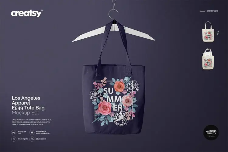 Los Angeles Apparel Tote Bag Mockup 单肩帆布包拎袋环保袋购物袋手提袋印花图案设计贴图ps样机素材