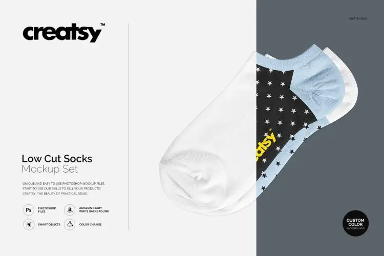 Low Cut Socks Mockup Set 棉质低帮短袜浅口袜船袜袜子印花图案设计贴图ps样机展示效果模板