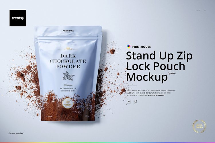 Stand Up Pouch (glossy) Mockup Set 立式自封袋食品袋多角度模拟效果展示样机mockup智能贴图psd模版