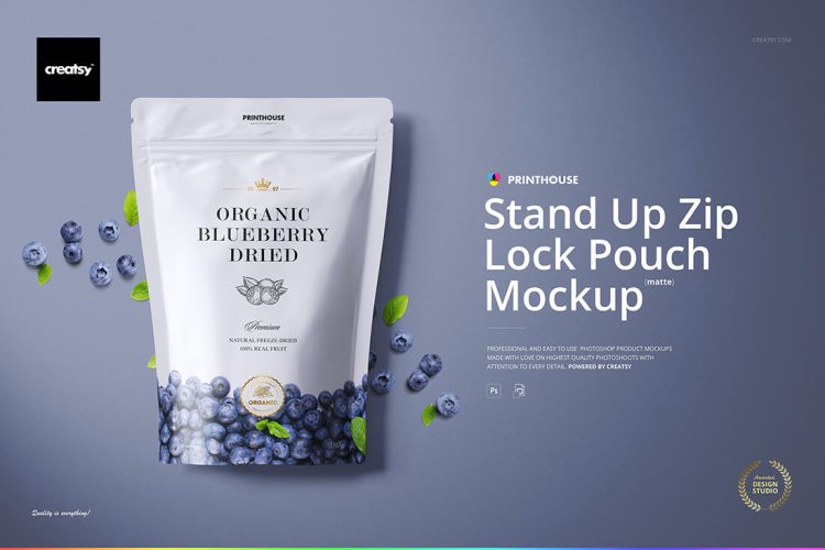 Stand Up Pouch (mat) Mockup Set 铝箔自立袋自封袋食品包装袋设计作品空白贴图ps样机素材展示效果模板