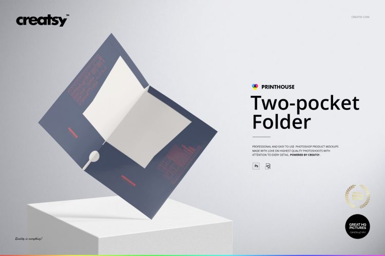 Two-pocket Folder Mockup Set 纸质文件夹合同资料封套封面文具设计贴图ps样机素材展示效果模板