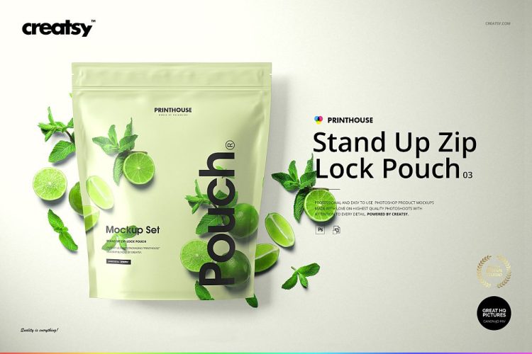 Stand Up Zip Lock Pouch Mockup Set 3 铝箔自立袋自封袋食品零食包装袋设计空白贴图ps样机素材展示效果模板