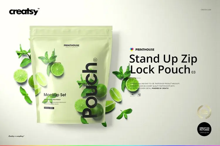 Stand Up Zip Lock Pouch Mockup Set 3 铝箔自立袋自封袋食品零食包装袋设计空白贴图ps样机素材展示效果模板
