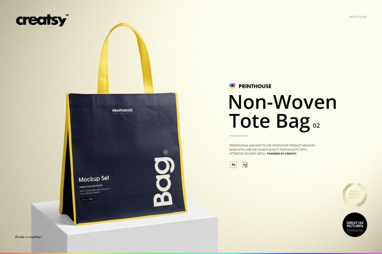 Non-Woven Tote Bag 2 Mockup Set 无纺布手提袋购物袋多角度模拟效果展示样机mockup智能贴图ps模版