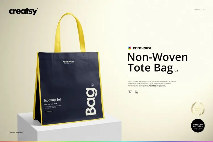 Non-Woven Tote Bag 2 Mockup Set 无纺布手提袋购物袋多角度模拟效果展示样机mockup智能贴图ps模版