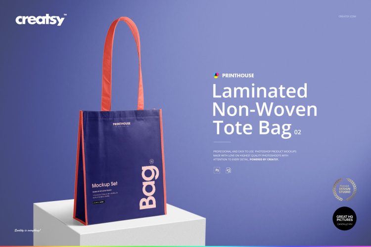 Laminated Non-Woven Bag Mockups 2 无纺布手提袋购物袋拎袋环保袋空白贴图ps样机素材模板国外设计素材