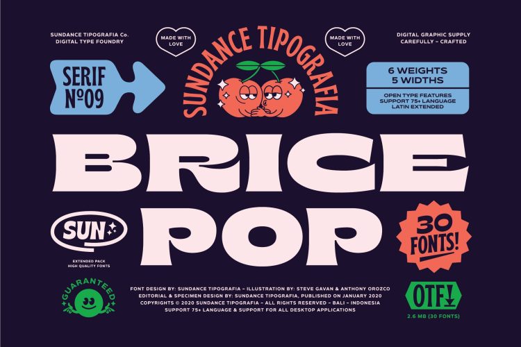 Brice Font Family 30款Brice潮流复古80年代酸性逆反差潮牌卡通装饰英文字体家族