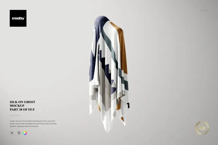 Silk on Ghost Mockup FF v.9 part 38 丝巾丝绸面料布料悬浮效果场景模拟样机mockup智能贴图psd模版