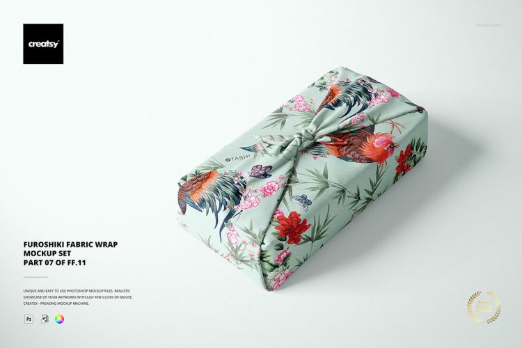 Furoshiki Fabric Wrap Mockup Set 日式和风古典布艺绸缎礼品包装印花设计贴图ps样机素材展示模板