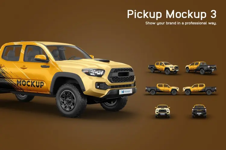 Pickup Mockup 3 敞蓬小型载货卡车车贴效果展示样机mockup智能贴图psd素材模版