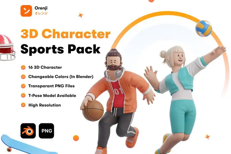 3D Character Sports Pack 16款体育竞技运动3D人物角色演示插图插画设计素材webp免扣图片