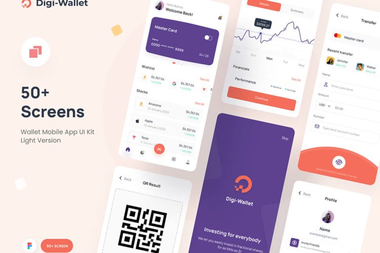 Digiwallet – Stock Market App UI KIT Design 50多屏股票市场应用程序 UI 套件设计