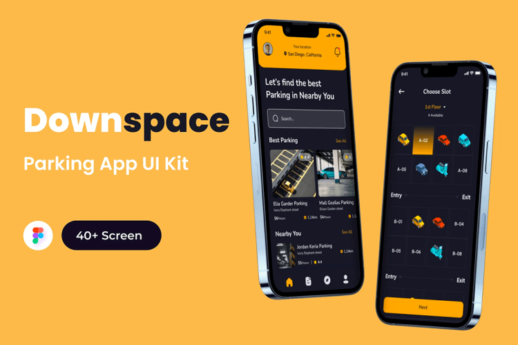 Downspace – Parking App UI Kits 40多屏停车查找应用程序 UI 套件