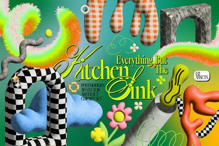 Neo 3D Postmodern Elements 132款3D复古趣味卡通未来主义游戏抽象艺术几何webp免抠图片素材