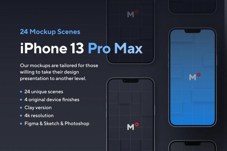 24 Most Popular iPhone 13 Pro Max Mockups 24款iPhone 13 Pro Max手机样机模型多角度展示模板