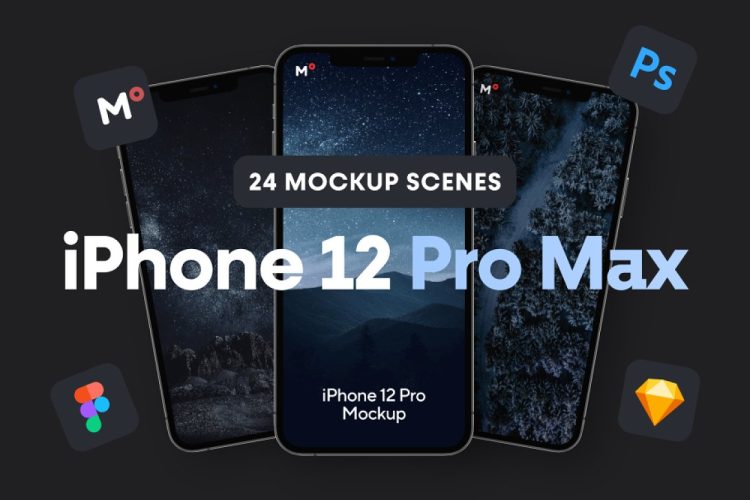 iPhone 12 Pro Max Mockups 24款苹果iPhone12手机App界面ui设计作品ps样机素材展示效果模板