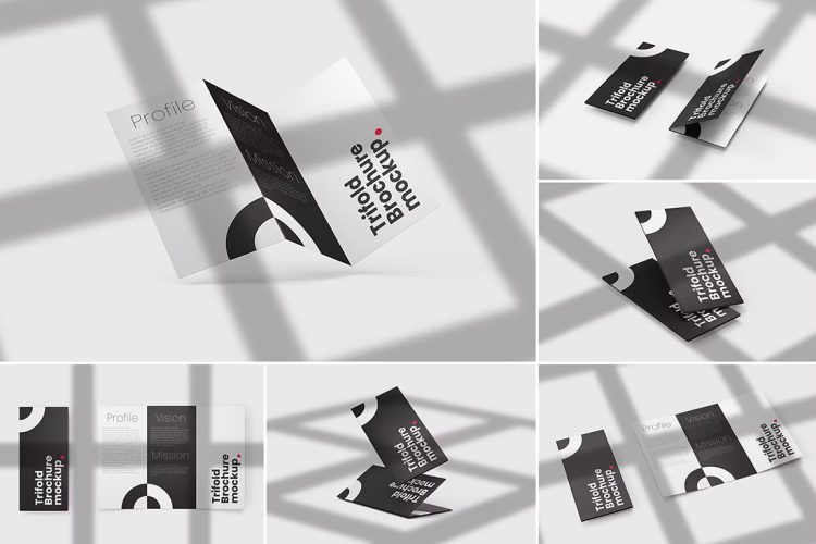 Trifold Brochure Mockups PSD Template 6款三折页小册子阵列光影展示设计贴图ps样机素材国外设计模板