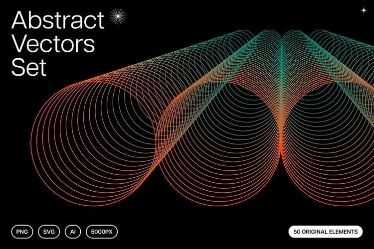 Abstract Twirls Elements Pack 50款艺术抽象科幻3D网格扭曲编织几何图形背景纹理底纹ai设计素材