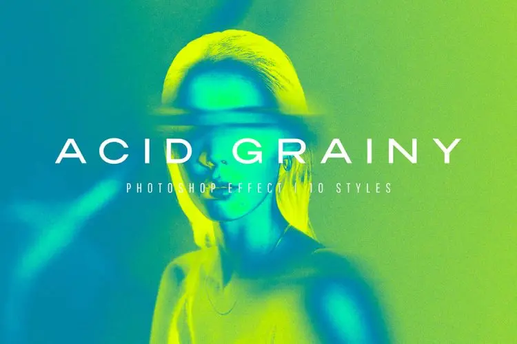 Acid Grainy Effect 10款动感艺术酸性颗粒复古热成像照片肖像图片渐变滤镜ps特效模板