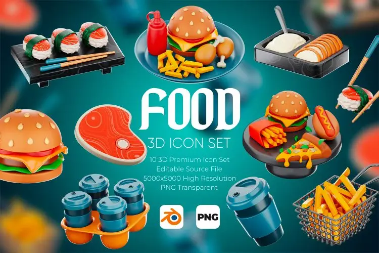 Food 3D Icon Set 10款快餐日料食物食品3D图标icon设计素材webp免抠图片